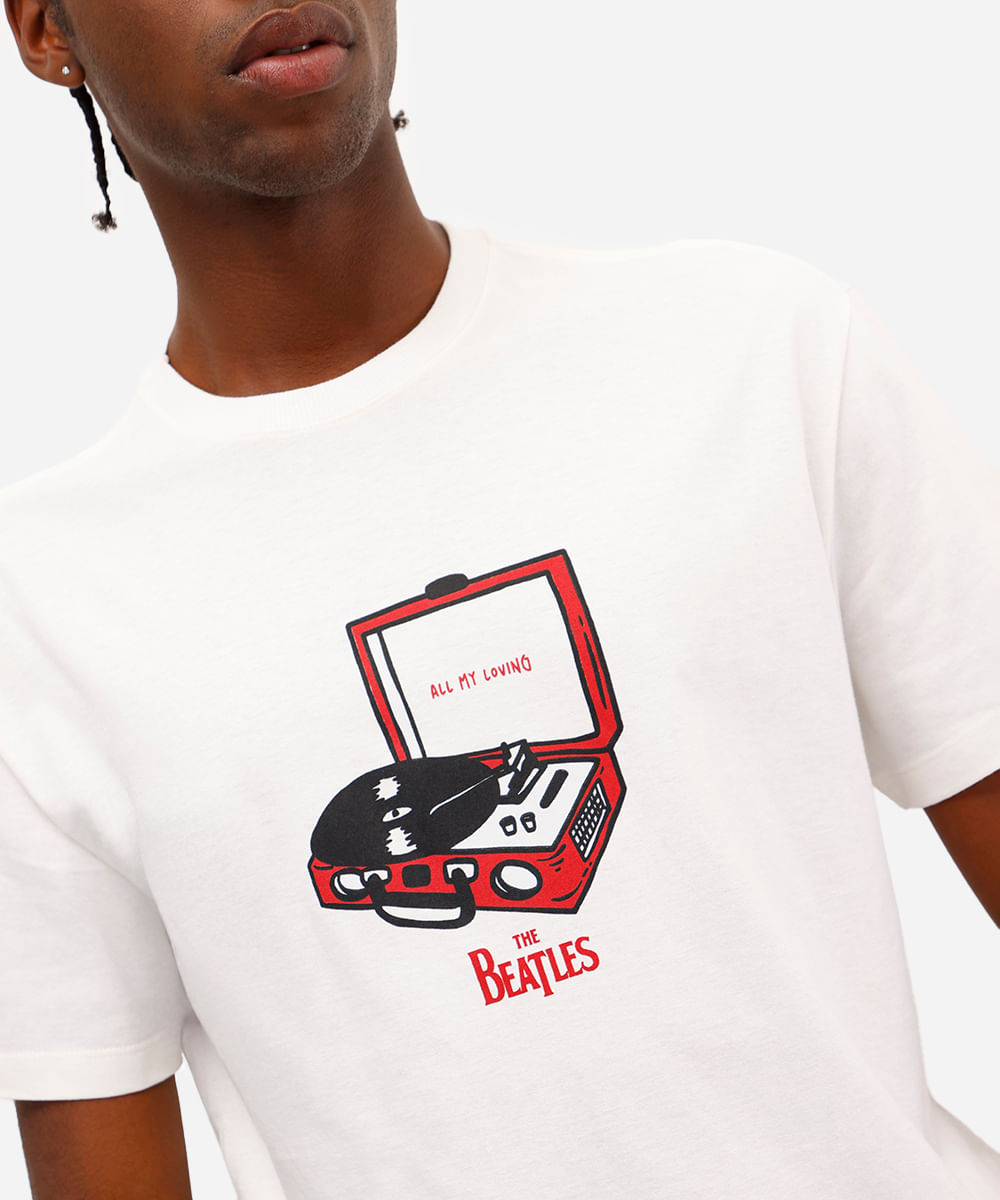 camiseta unissex de algodão vitrola the beatles off white