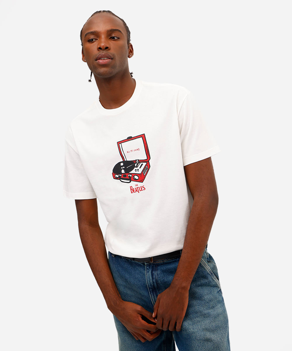 camiseta unissex de algodão vitrola the beatles off white