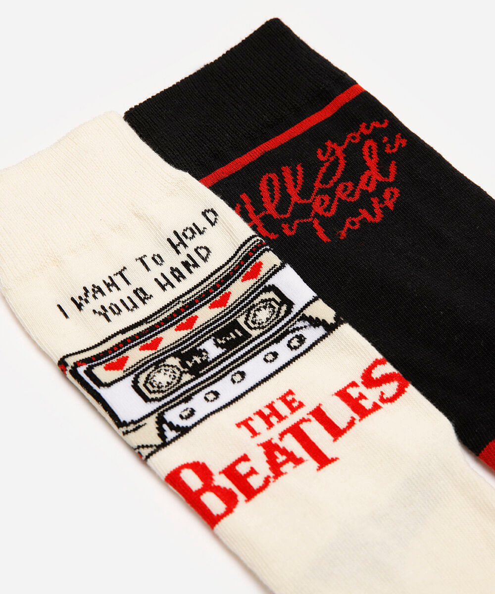 kit de 2 meias unissex cano alto the beatles colorida