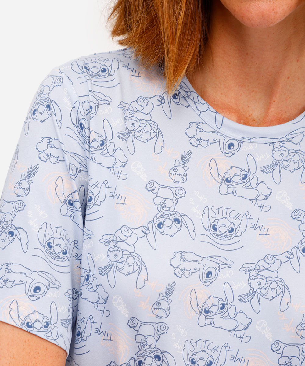 pijama short doll feminino stitch azul