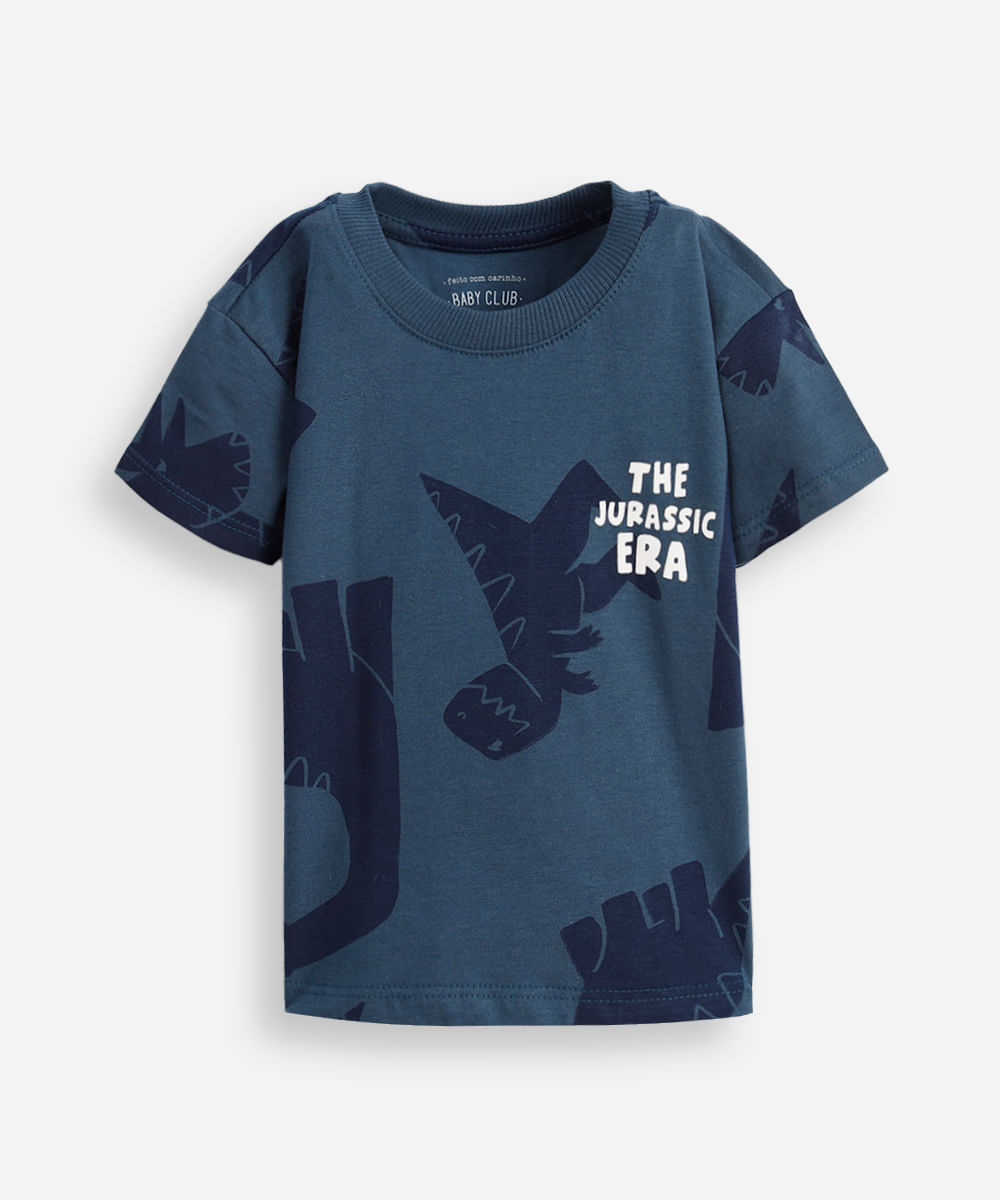 camiseta infantil de algodão jurassic azul
