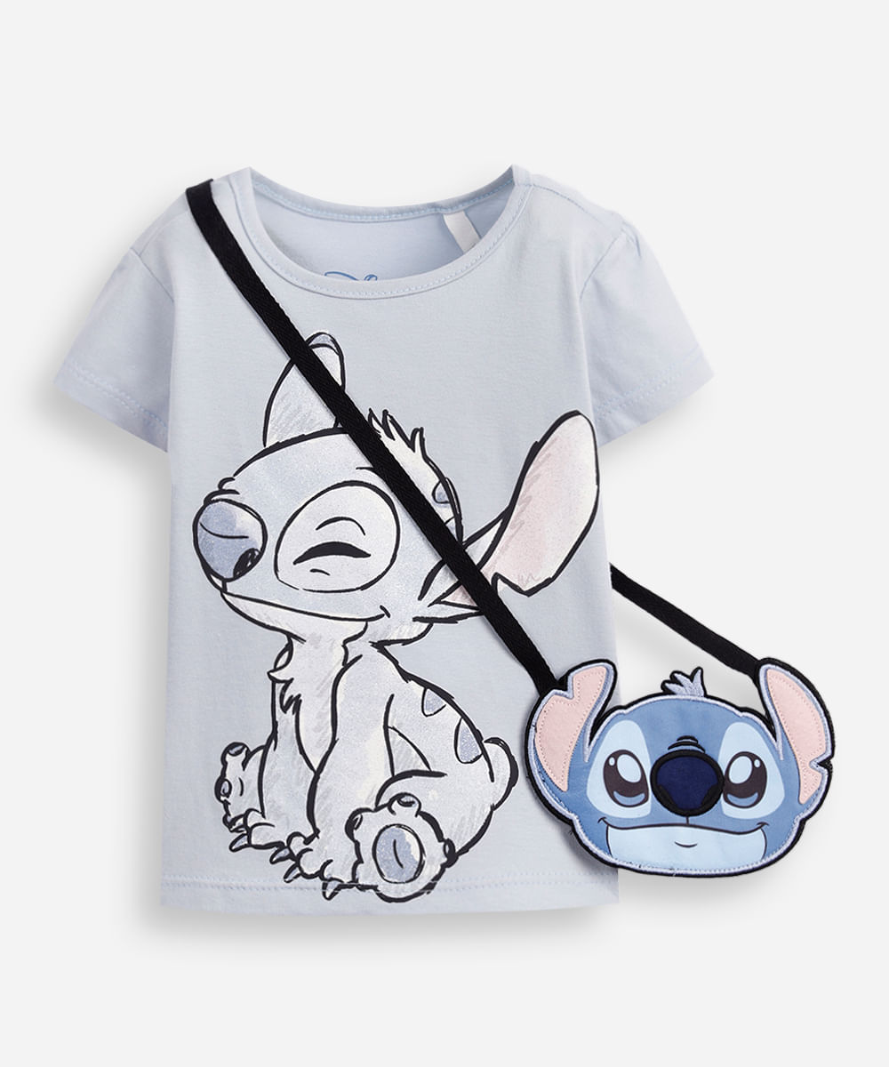 Blusa infantil com bolsinha Stitch azul