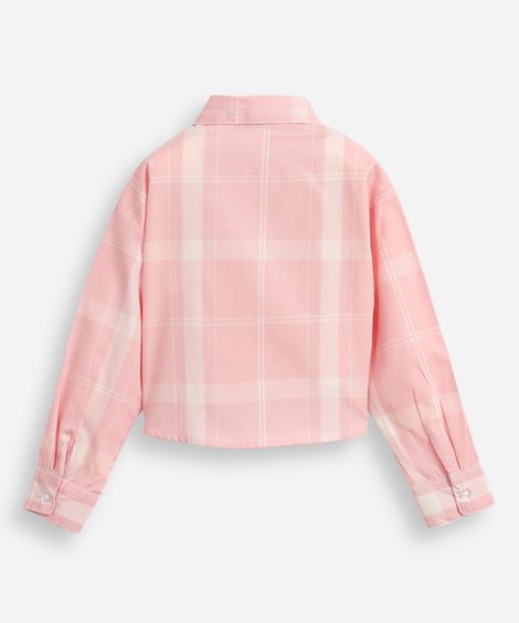 camisa infantil com nó xadrez rosa