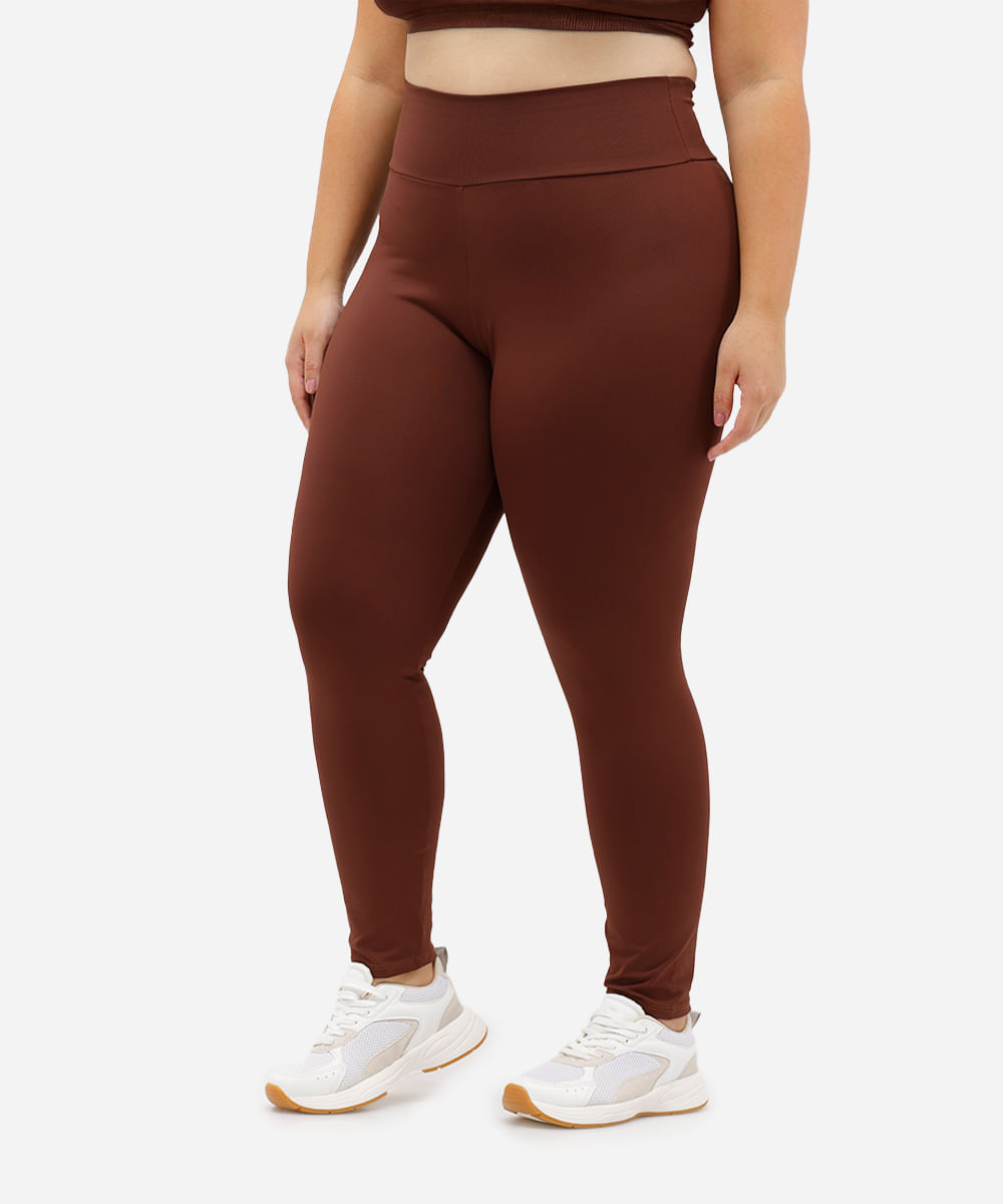 calça legging plus size básica preta - marrom