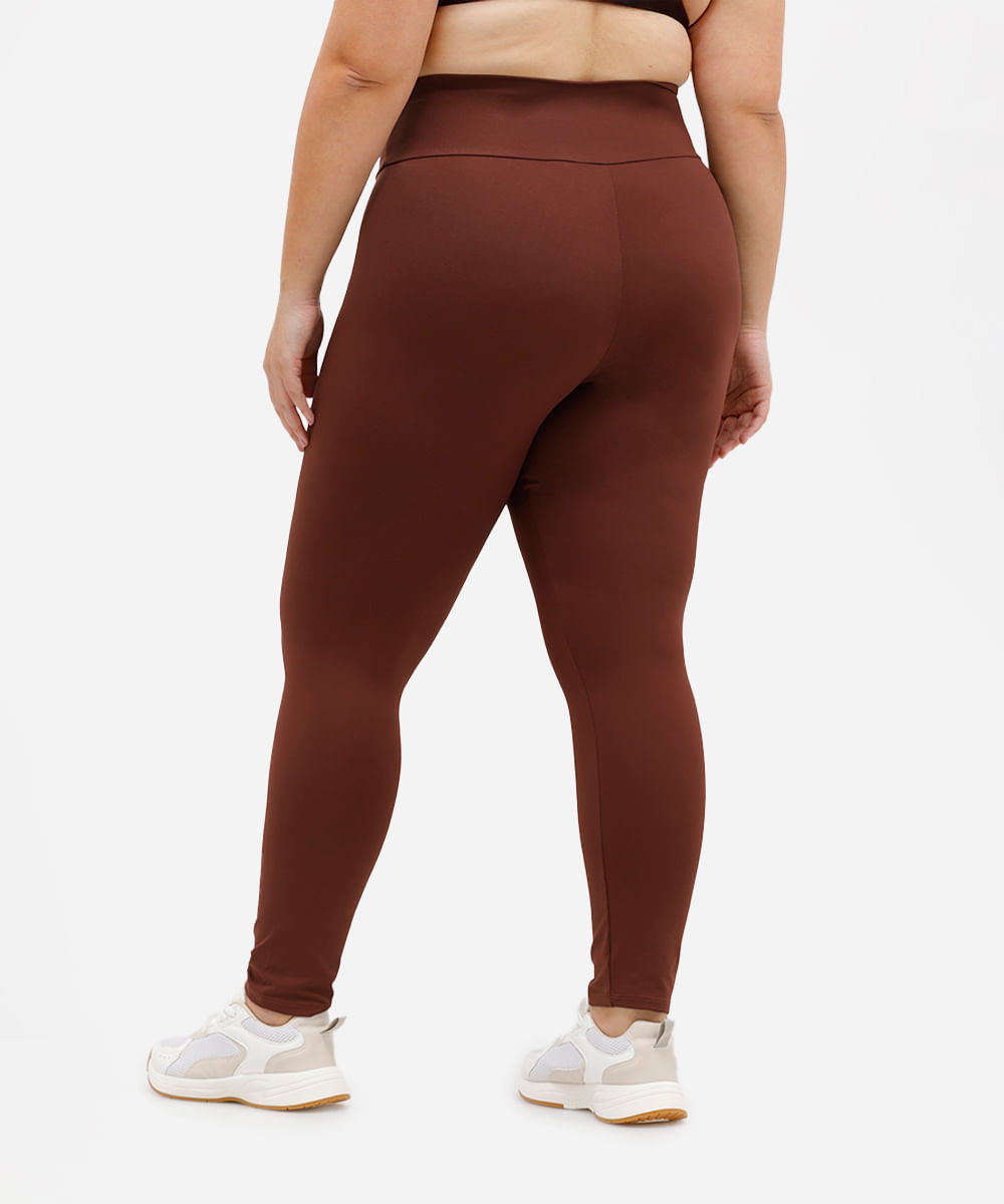 calça legging plus size básica preta - marrom