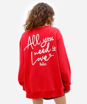 blusão unissex de moletom all you need is love the beatles vermelho