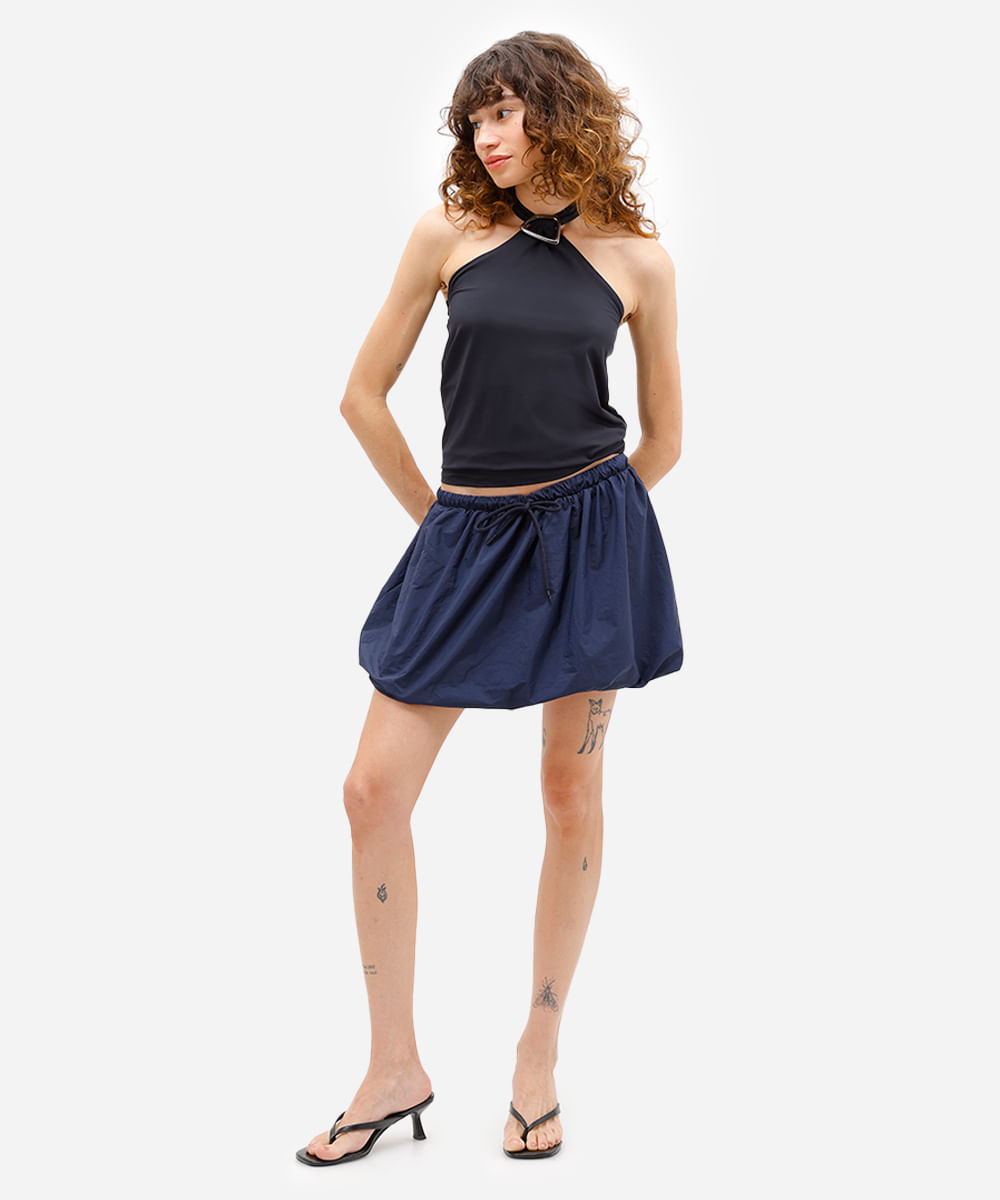 regata halterneck de poliamida com fivela preta