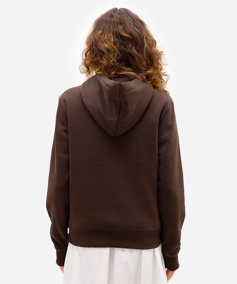 blusão básico feminino de moletom com capuz marrom