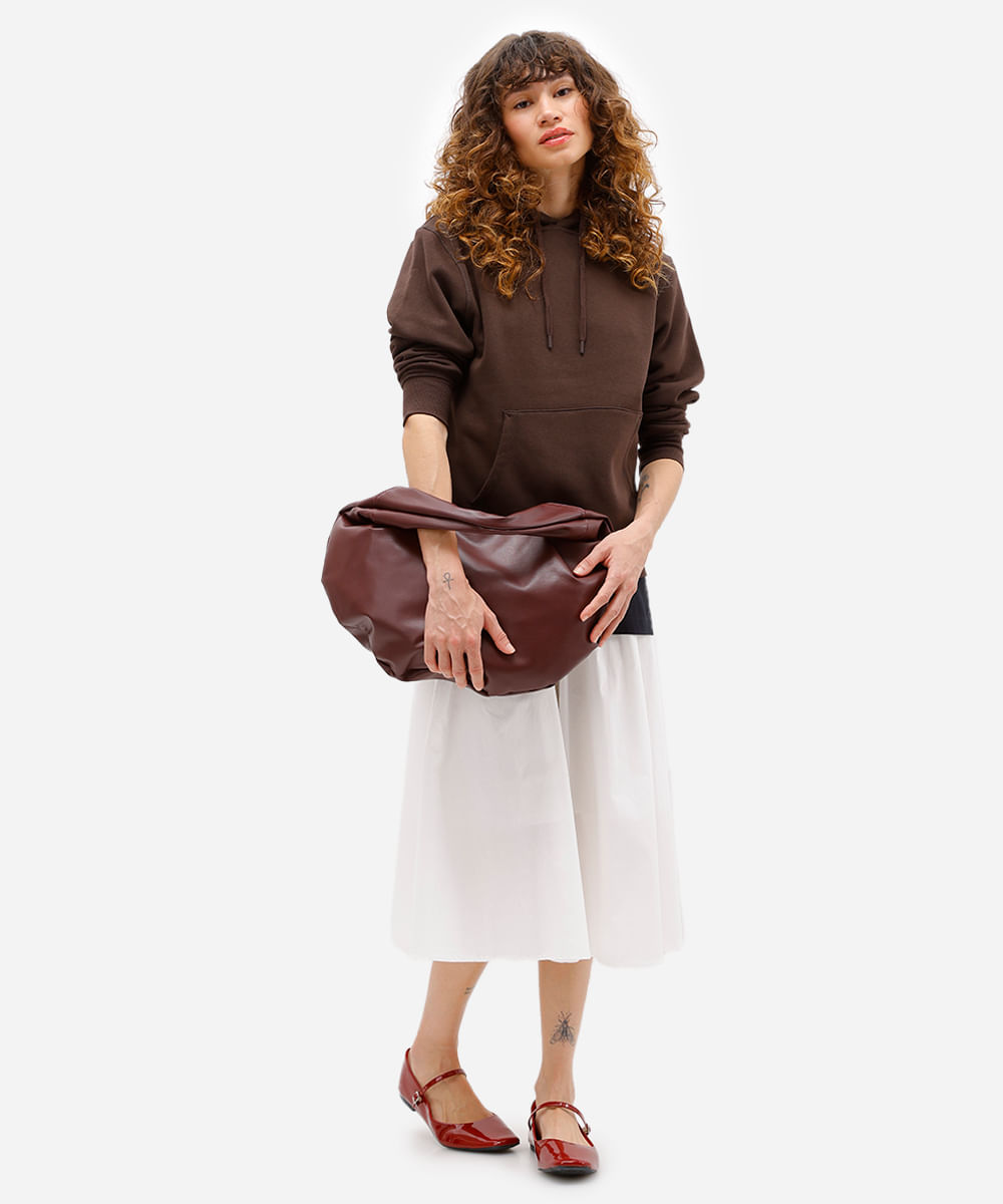 blusão básico feminino de moletom com capuz marrom
