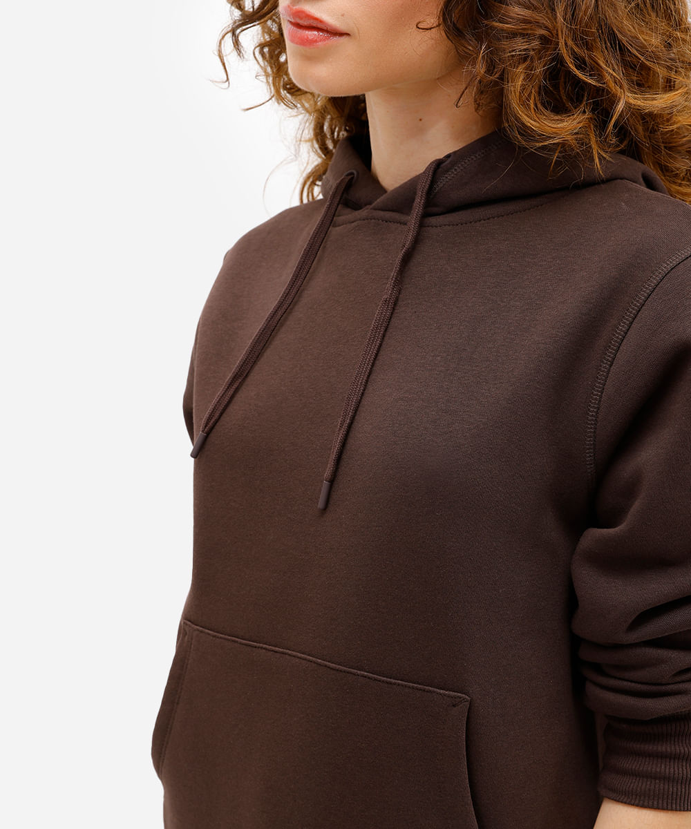 blusão básico feminino de moletom com capuz marrom