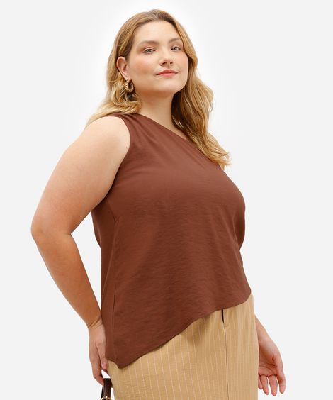 blusa ombro único feminina assimétrica plus size marrom