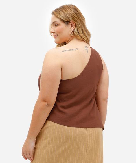 blusa ombro único feminina assimétrica plus size marrom