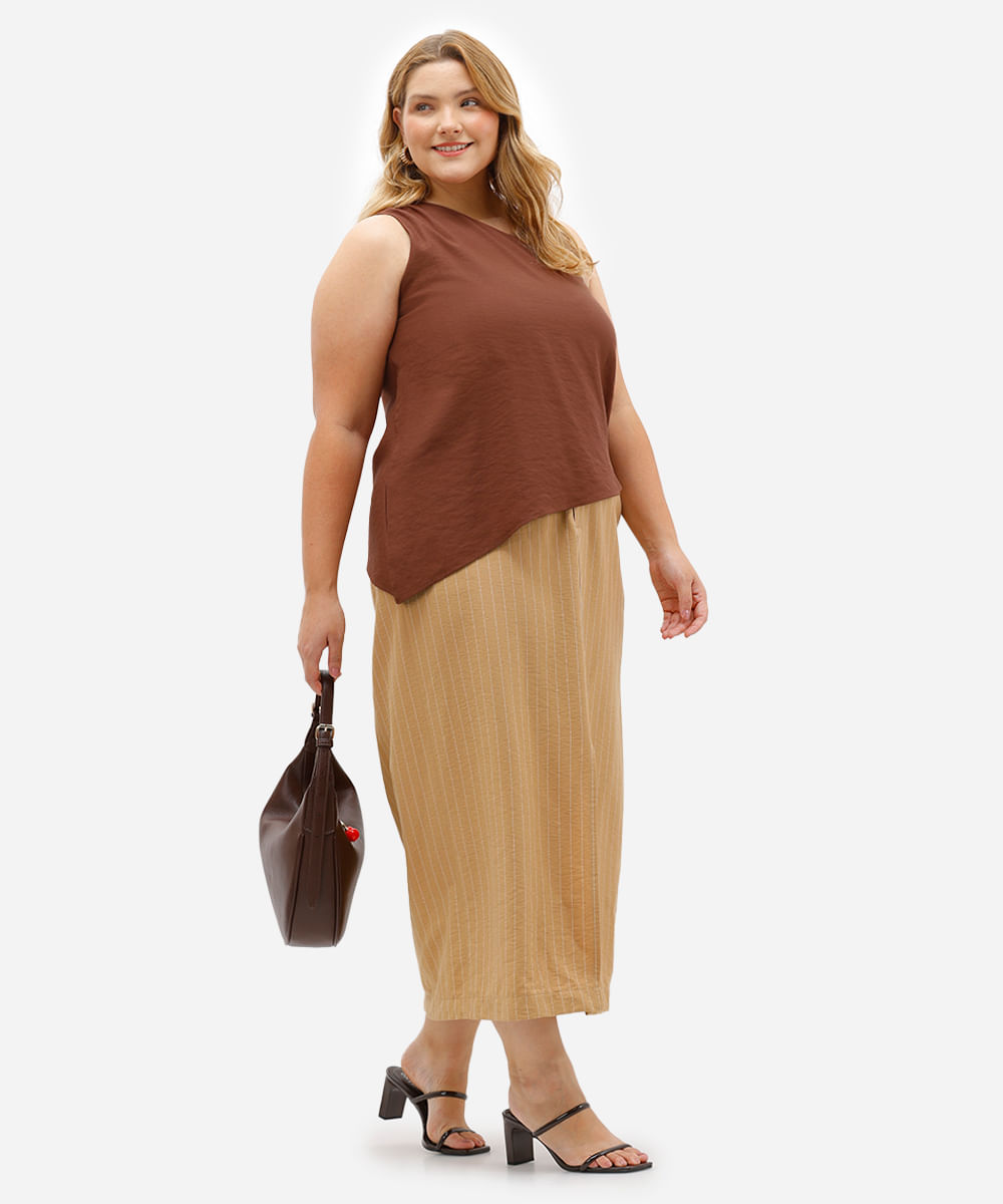 blusa ombro único feminina assimétrica plus size marrom