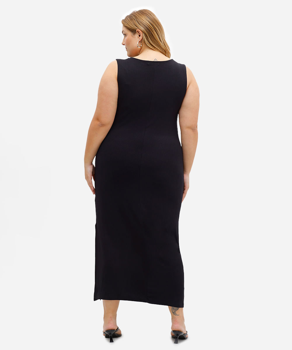 vestido midi feminino decote canoa canelado plus size preto