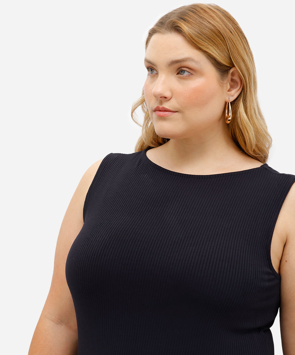 vestido midi feminino decote canoa canelado plus size preto