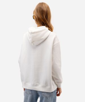 blusão feminino de moletom felpado com capuz off white