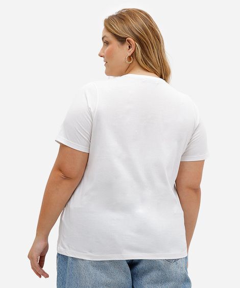 camiseta de algodão manga curta com bordados plus size - off white
