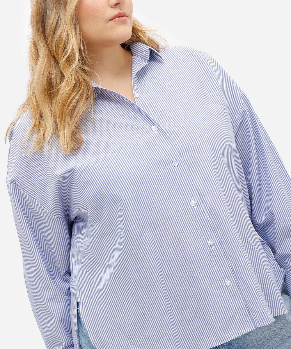 camisa feminina de algodão oversized plus size listrada azul