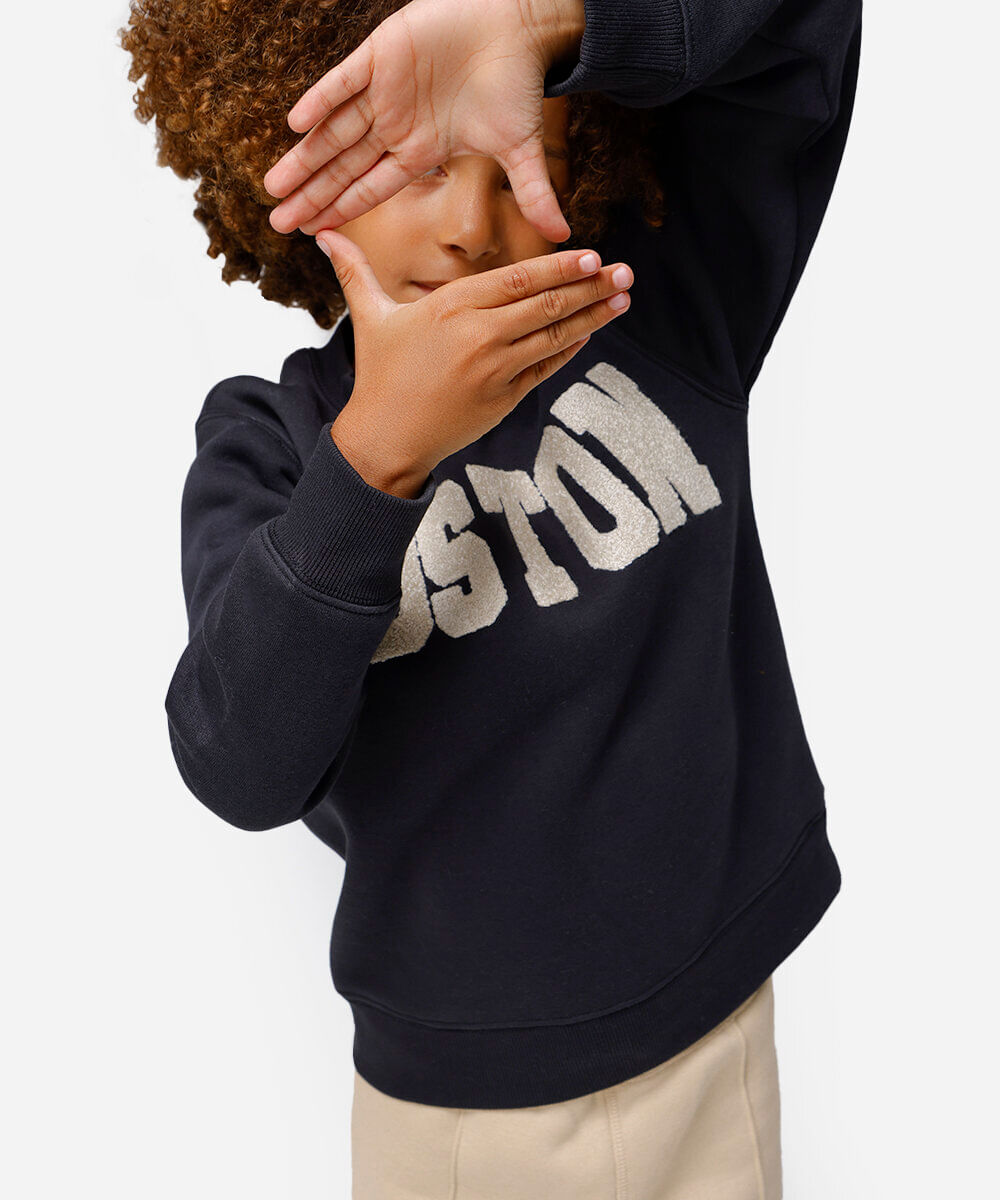 blusão infantil de moletom felpado oversized boston preto