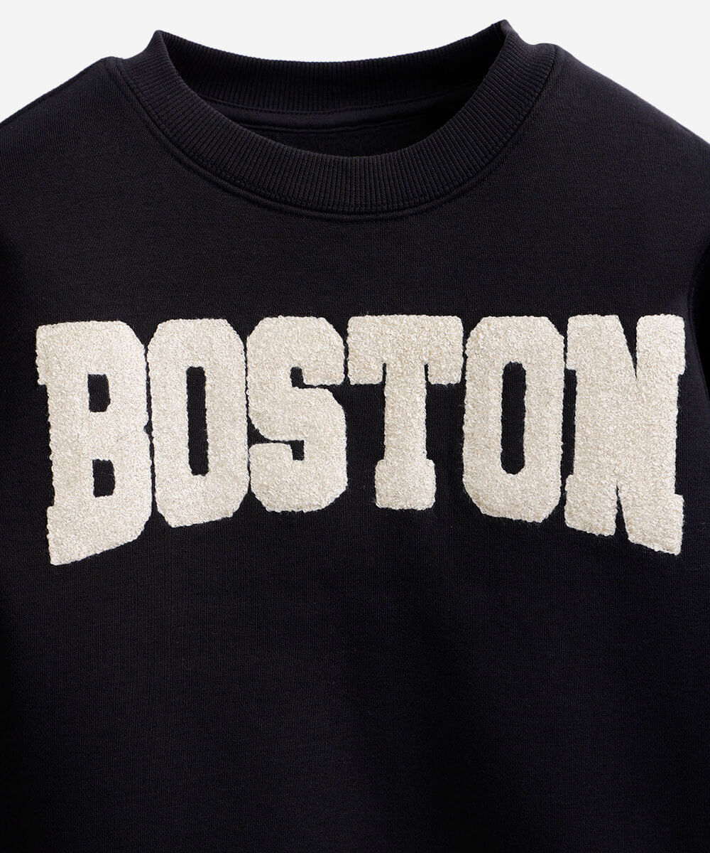 blusão infantil de moletom felpado oversized boston preto