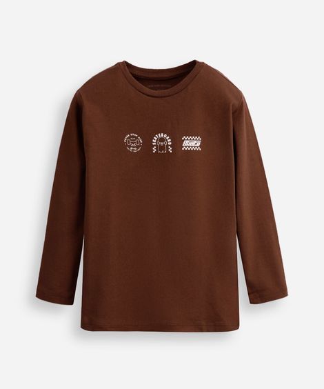 blusa de algodão infantil manga longa skate marrom
