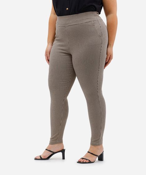 calça legging feminina pied de poule plus size bege