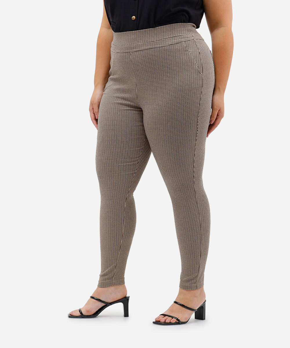 calça legging feminina pied de poule plus size bege