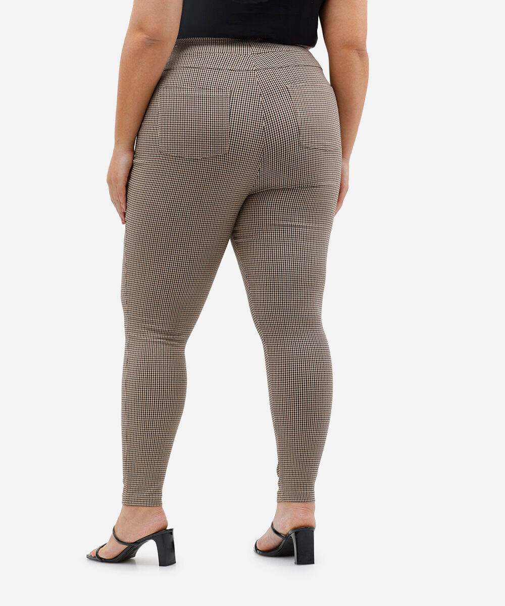 calça legging feminina pied de poule plus size bege
