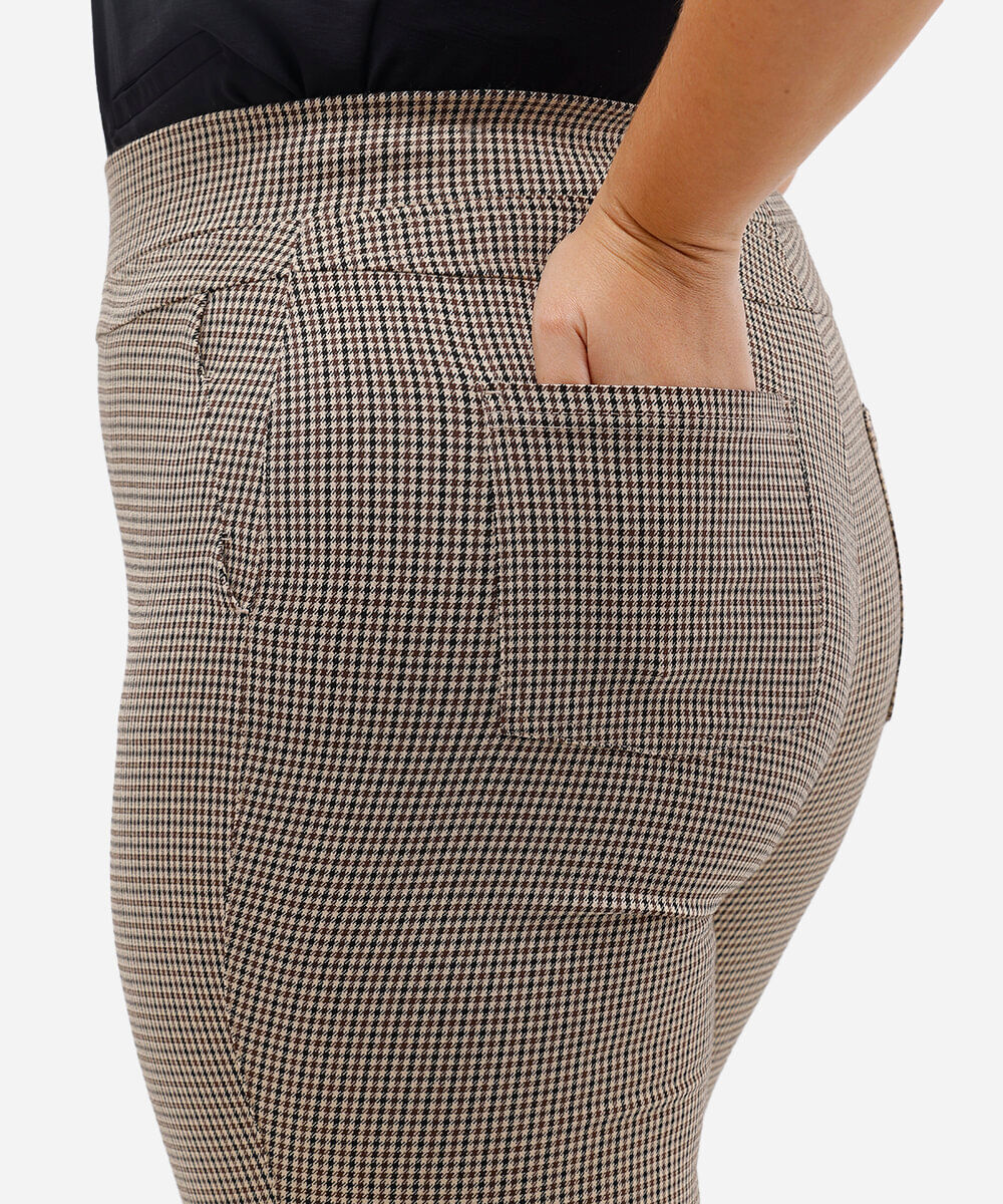 calça legging feminina pied de poule plus size bege