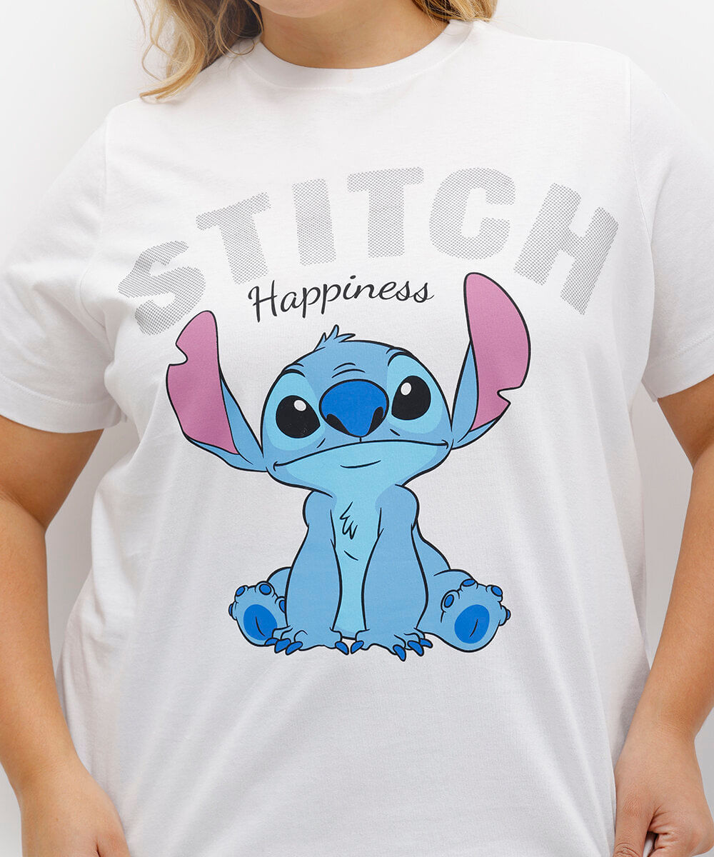 camiseta de algodão manga curta stitch plus size off white