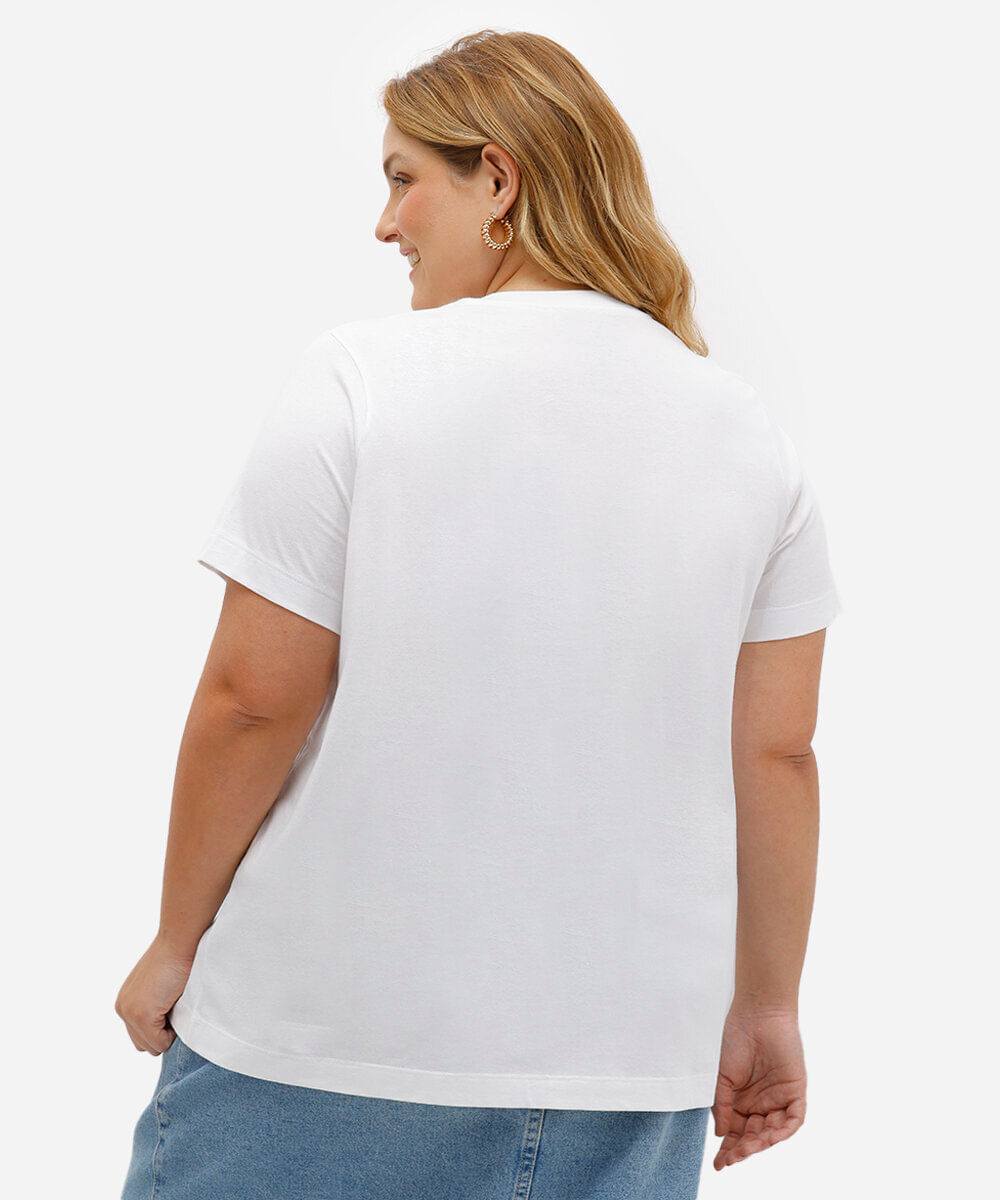 camiseta de algodão manga curta stitch plus size off white