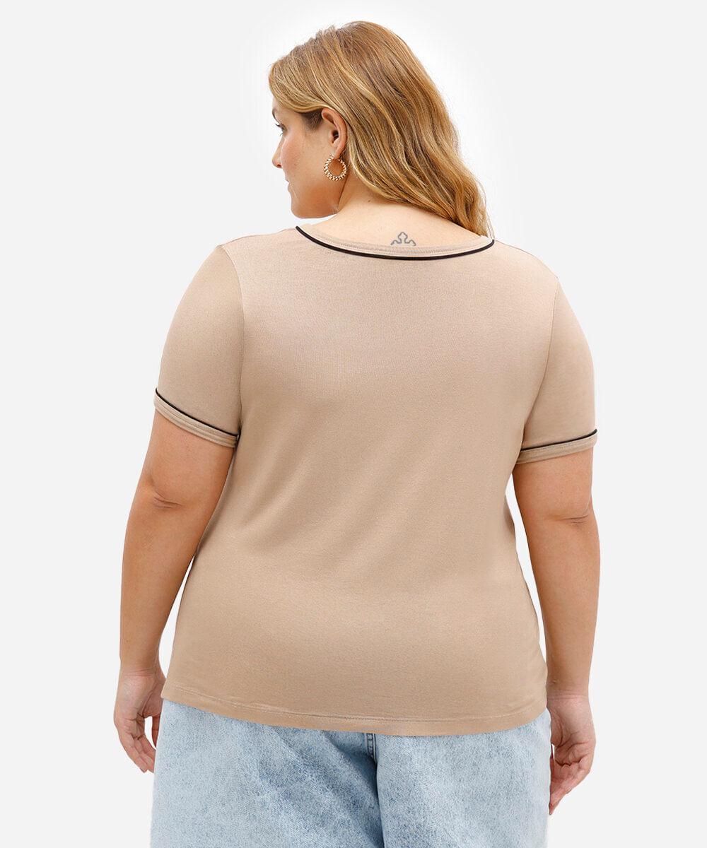blusa feminina de viscose manga curta plus size bege