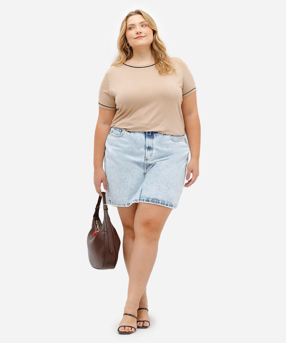 blusa feminina de viscose manga curta plus size bege