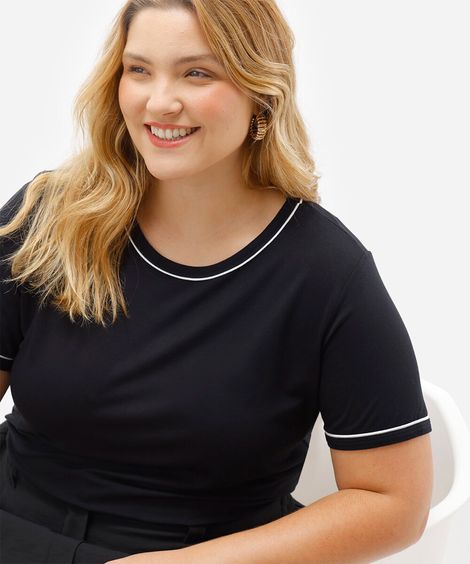 blusa feminina de viscose manga curta plus size preta