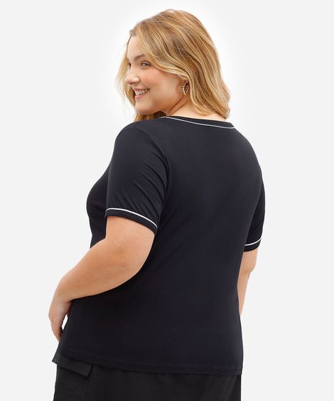 blusa feminina de viscose manga curta plus size preta