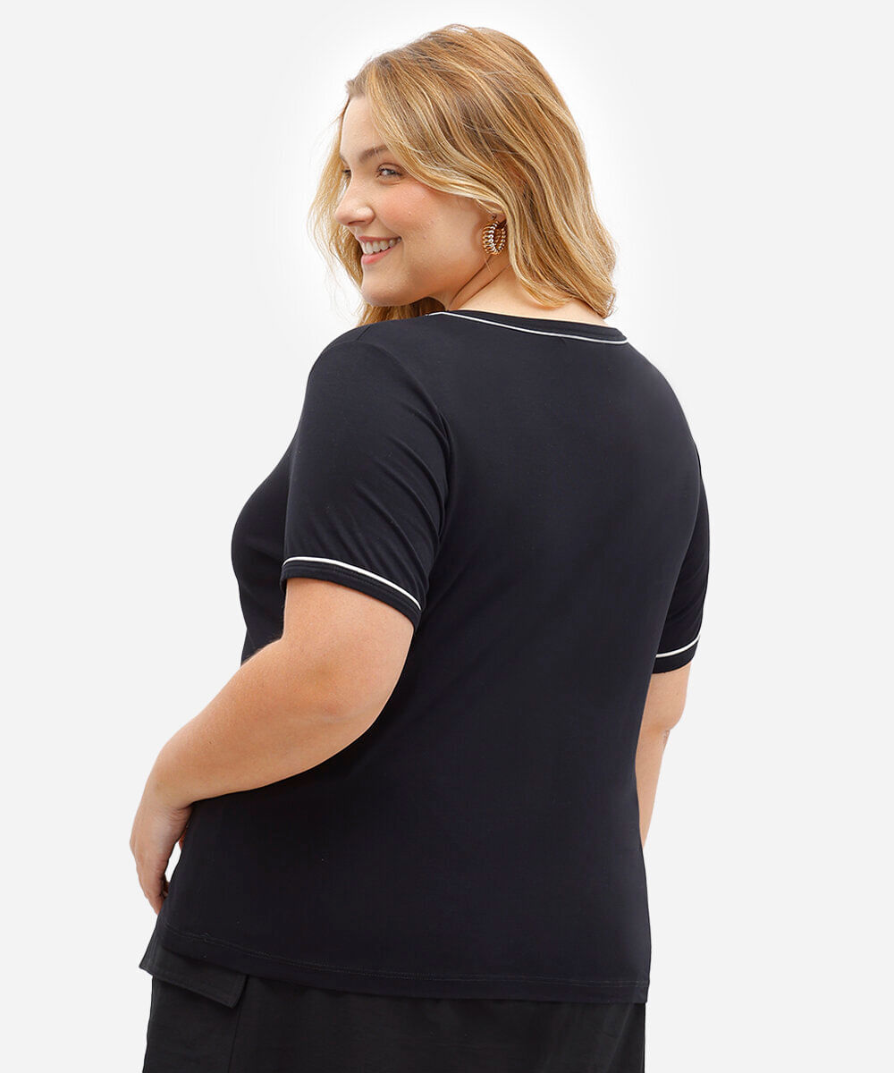 blusa feminina de viscose manga curta plus size preta