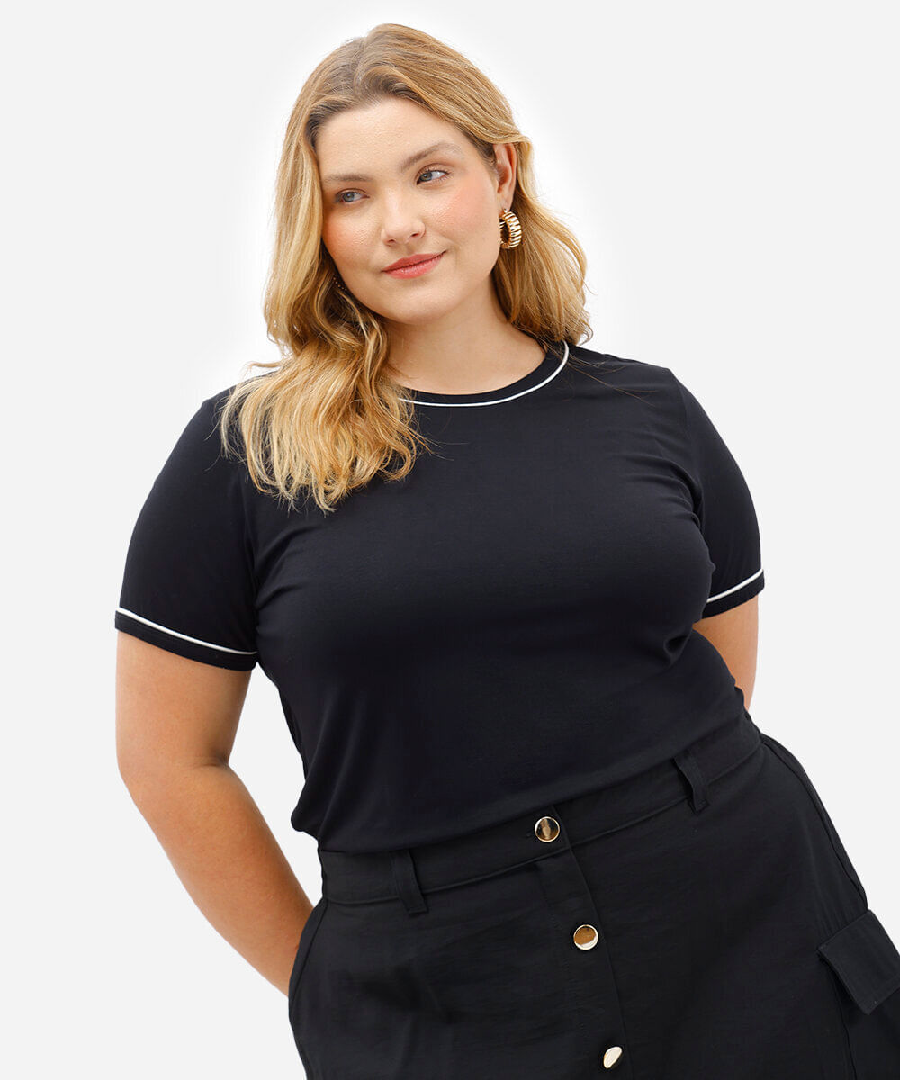 blusa feminina de viscose manga curta plus size preta