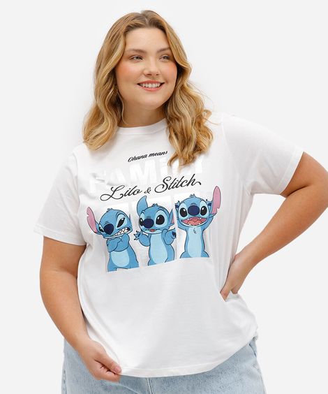 camiseta feminina de algodão stitch plus size off white