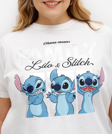 camiseta feminina de algodão stitch plus size off white