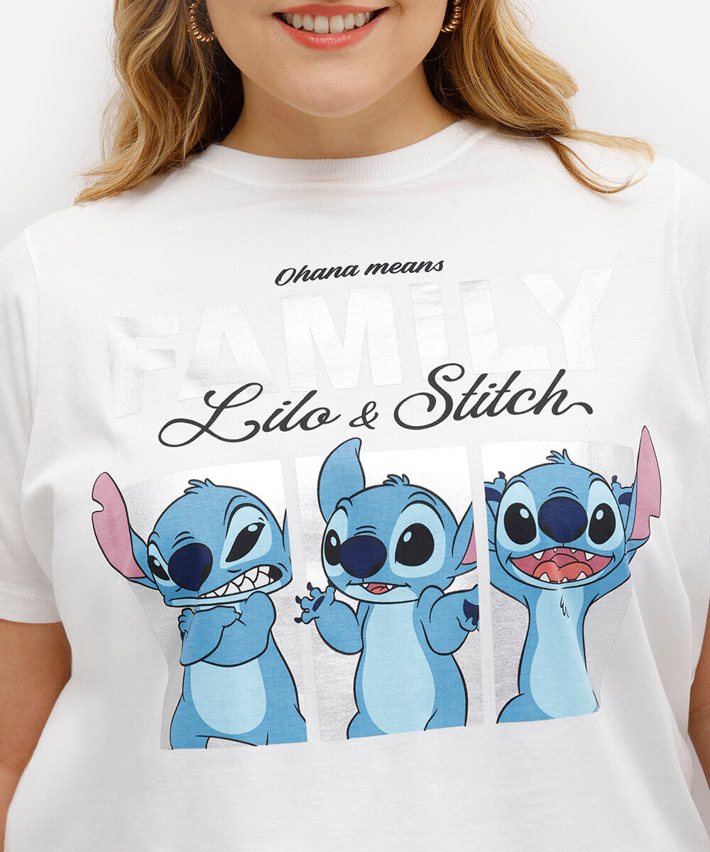 camiseta feminina de algodão stitch plus size off white