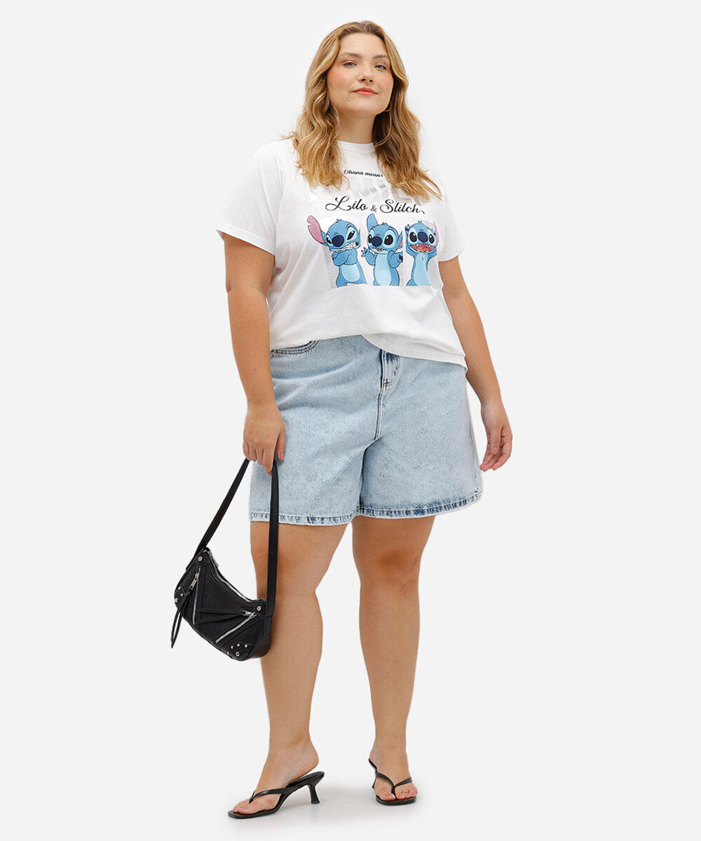 camiseta feminina de algodão stitch plus size off white
