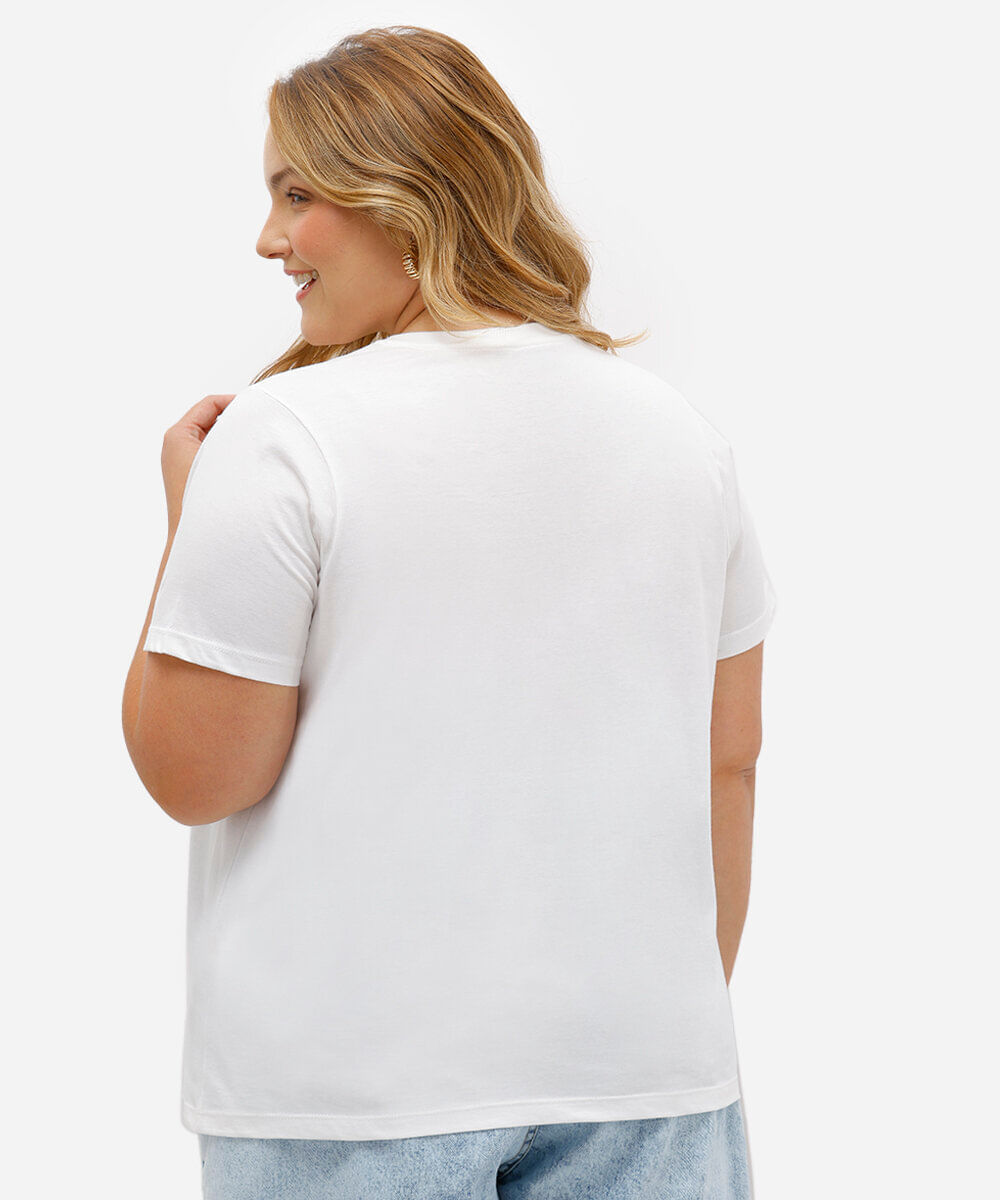 camiseta feminina de algodão stitch plus size off white