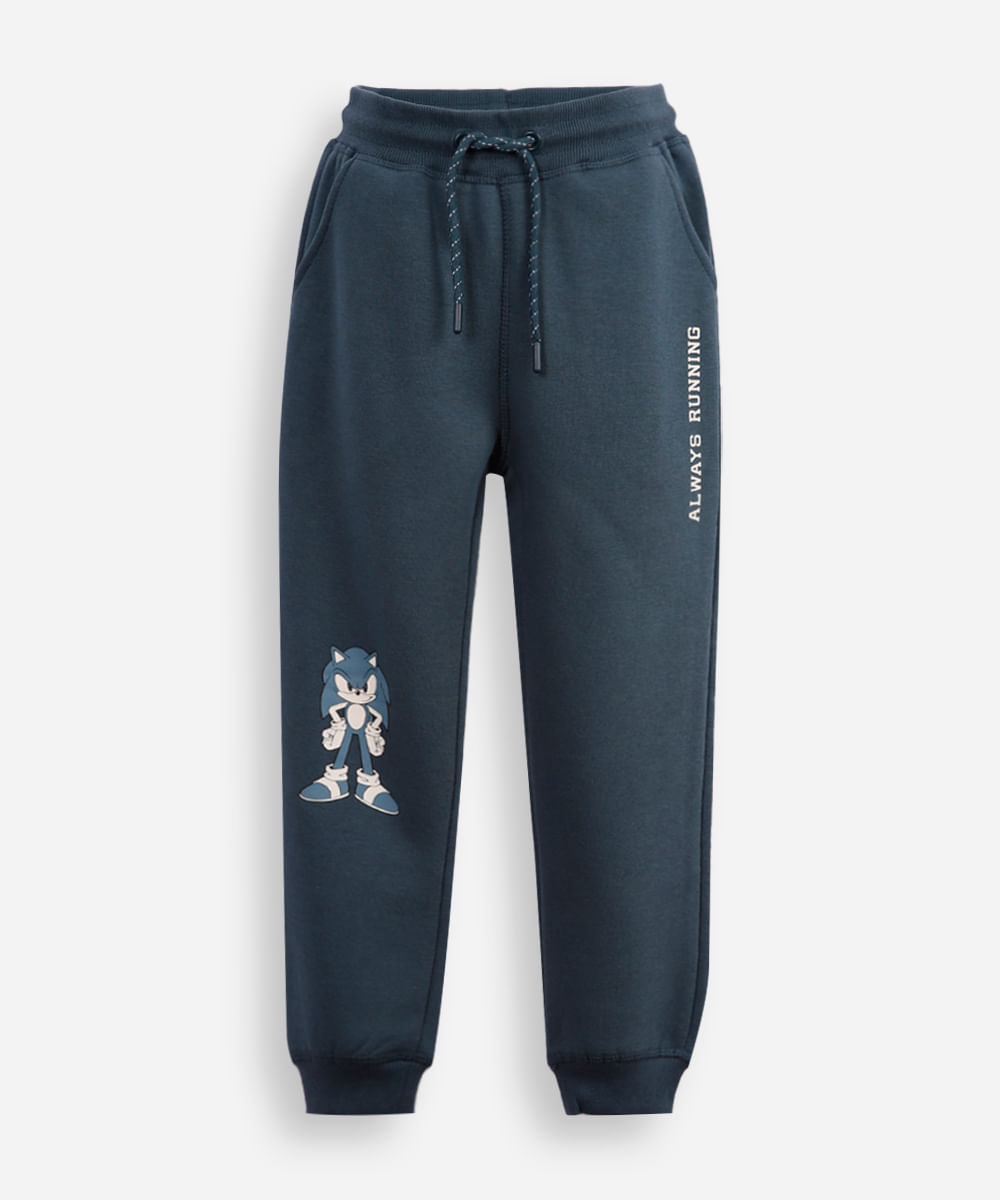 calça jogger infantil de moletom sonic azul