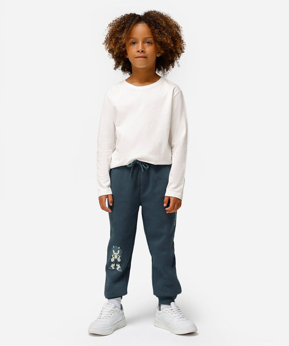 calça jogger infantil de moletom sonic azul