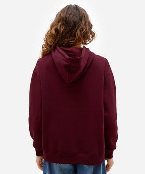 blusão feminino de moletom felpado com capuz vinho