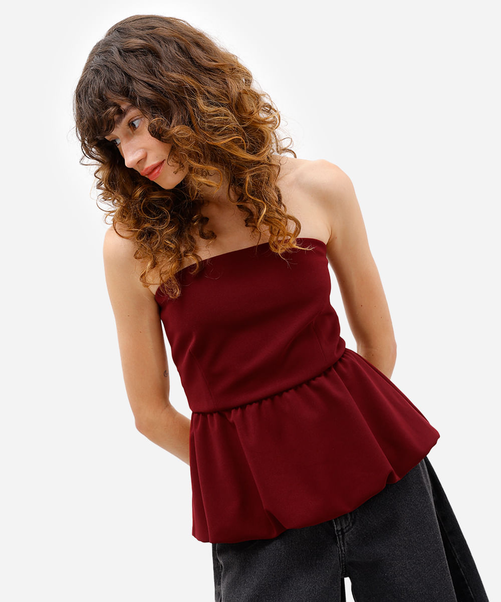 blusa balonê feminina sem alça vinho