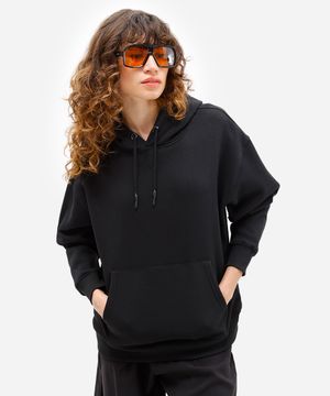 blusão feminino de moletom felpado com capuz preto