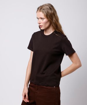 camiseta classic feminina de algodão peruano mindset marrom