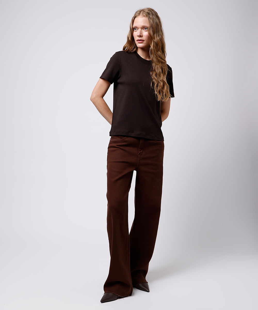 camiseta classic feminina de algodão peruano mindset marrom