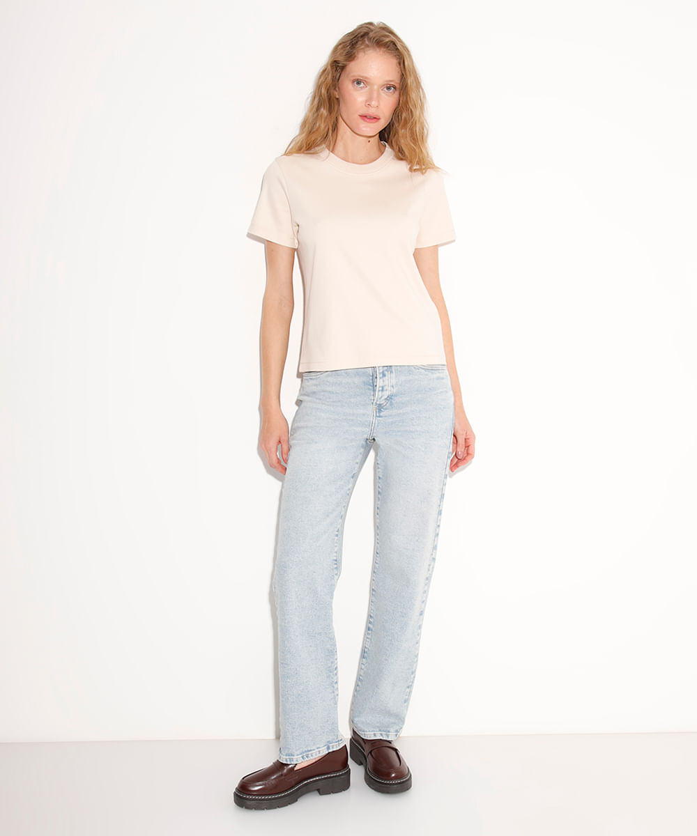 camiseta classic feminina de algodão peruano mindset bege